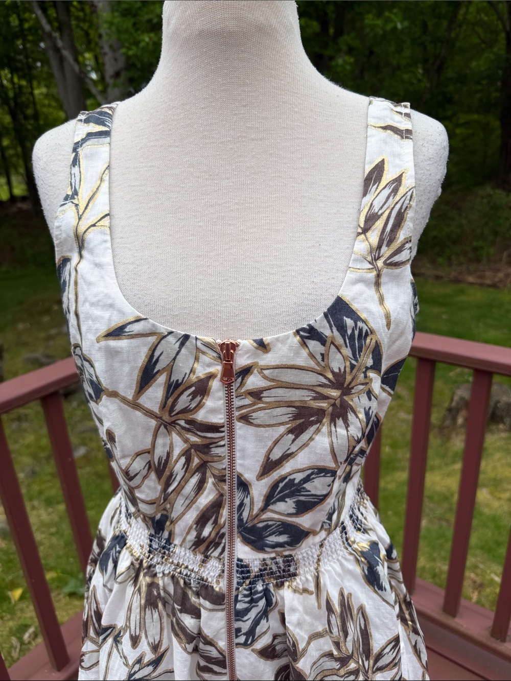 J.Crew SZ 8, front button gold leaf linen dress with pockets. - Picture 3 of 11